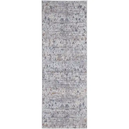 8' Gray Blue And Orange Abstract Power Loom Distressed Stain Resistant Runner Rug Photo 1