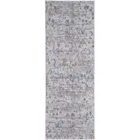 Photo of 8' Gray Blue And Orange Abstract Power Loom Distressed Stain Resistant Runner Rug