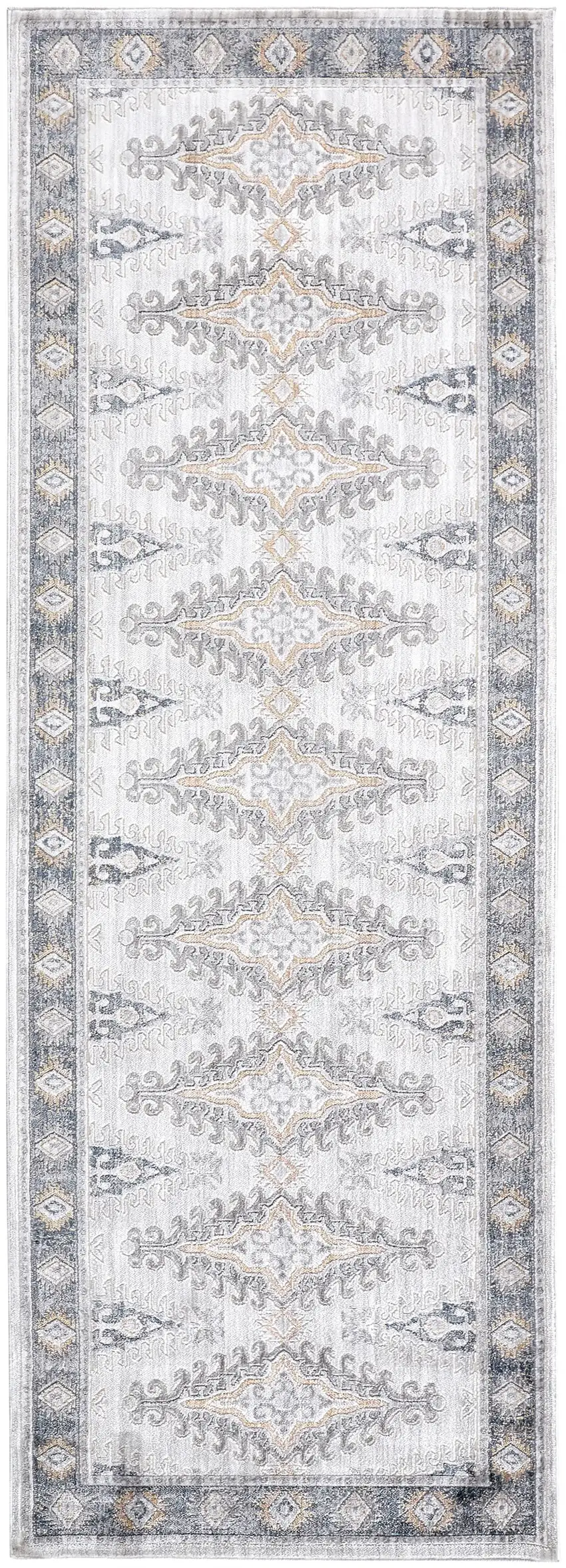 8' Gray Blue And Orange Floral Stain Resistant Runner Rug Photo 1