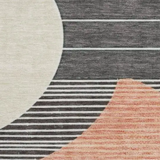 8' Gray Blue And Orange Geometric Washable Round Rug With UV Protection Photo 2