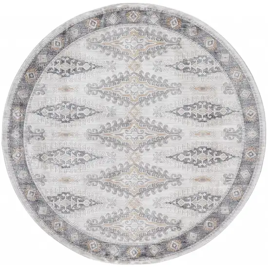 6' Gray Blue And Orange Round Floral Stain Resistant Area Rug Photo 1