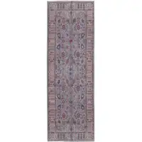 Photo of 8' Gray Blue And Red Floral Power Loom Runner Rug