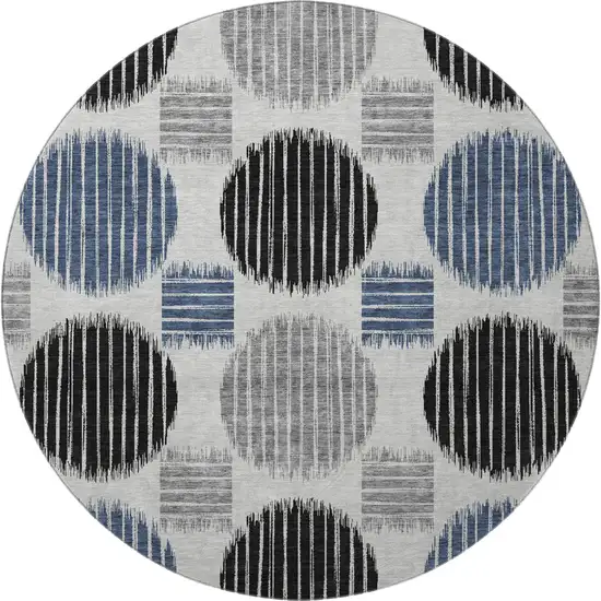 8' Gray Blue And Silver Geometric Washable Round Rug With UV Protection Photo 4