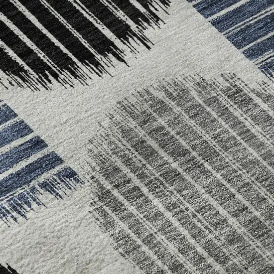 8' Gray Blue And Silver Geometric Washable Round Rug With UV Protection Photo 9