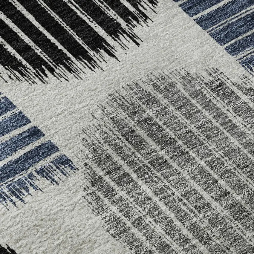 8' Gray Blue And Silver Geometric Washable Round Rug With UV Protection Photo 9