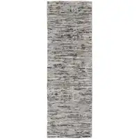 Photo of 8' Gray Blue And Silver Wool Abstract Hand Knotted Runner Rug