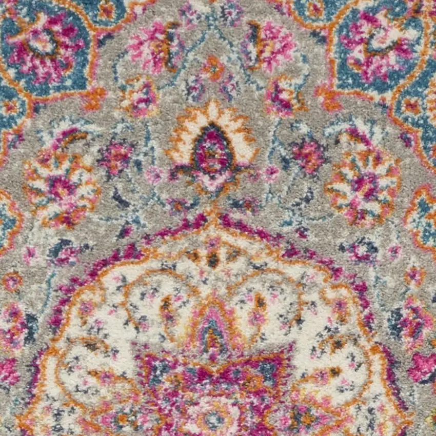 10' Gray Blue And Yellow Medallion Runner Rug Photo 3