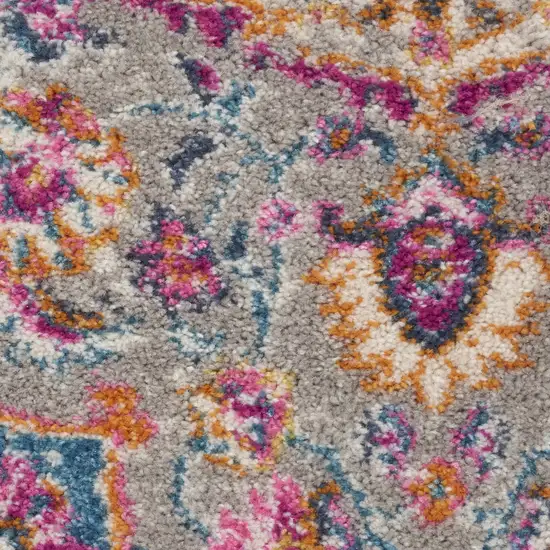 10' Gray Blue And Yellow Medallion Runner Rug Photo 7