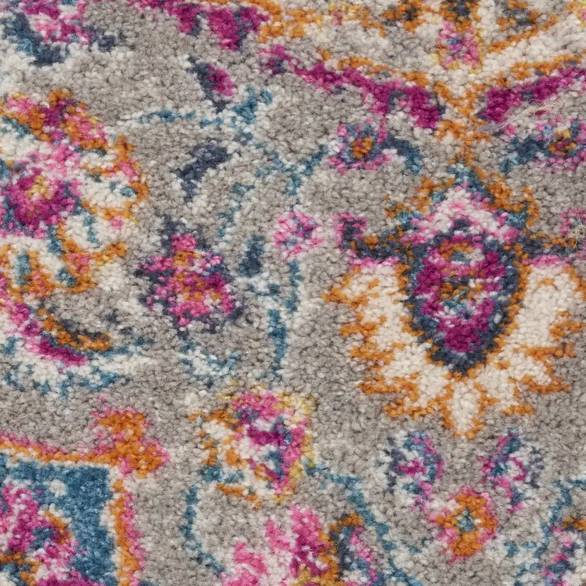 10' Gray Blue And Yellow Medallion Runner Rug Photo 7