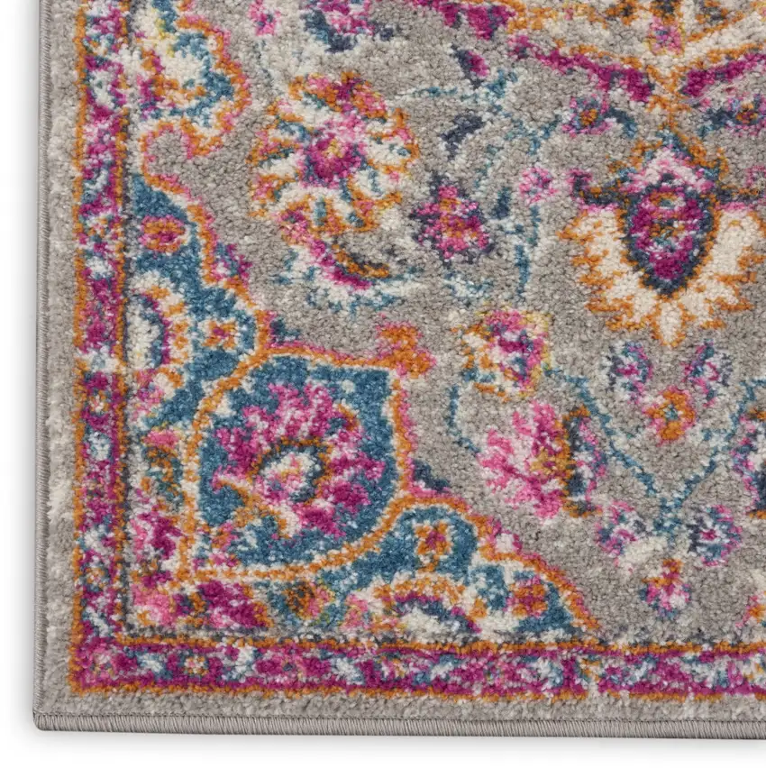 10' Gray Blue And Yellow Medallion Runner Rug Photo 9