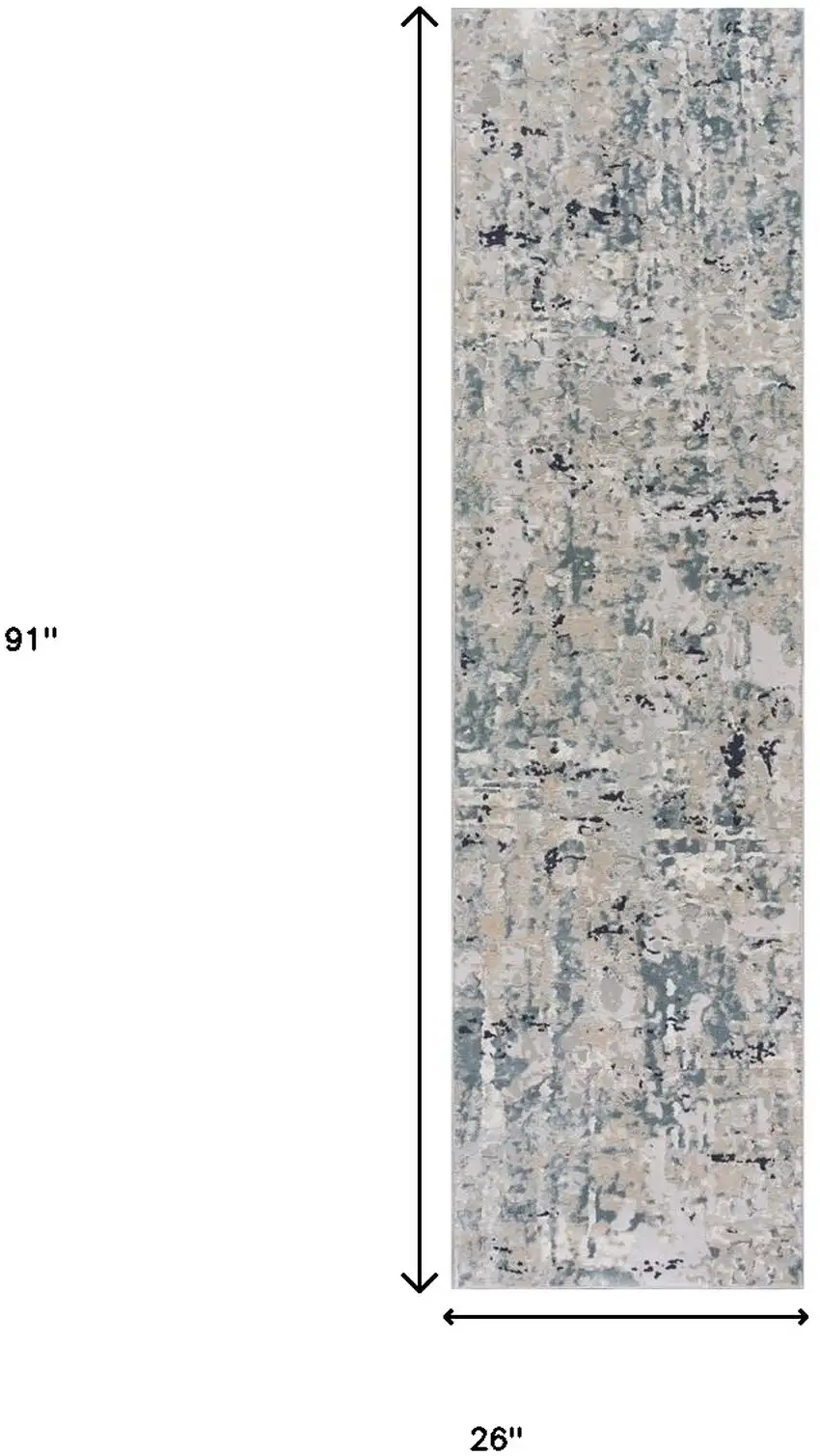 8' Gray Blue Taupe And Cream Abstract Distressed Runner Rug Photo 7