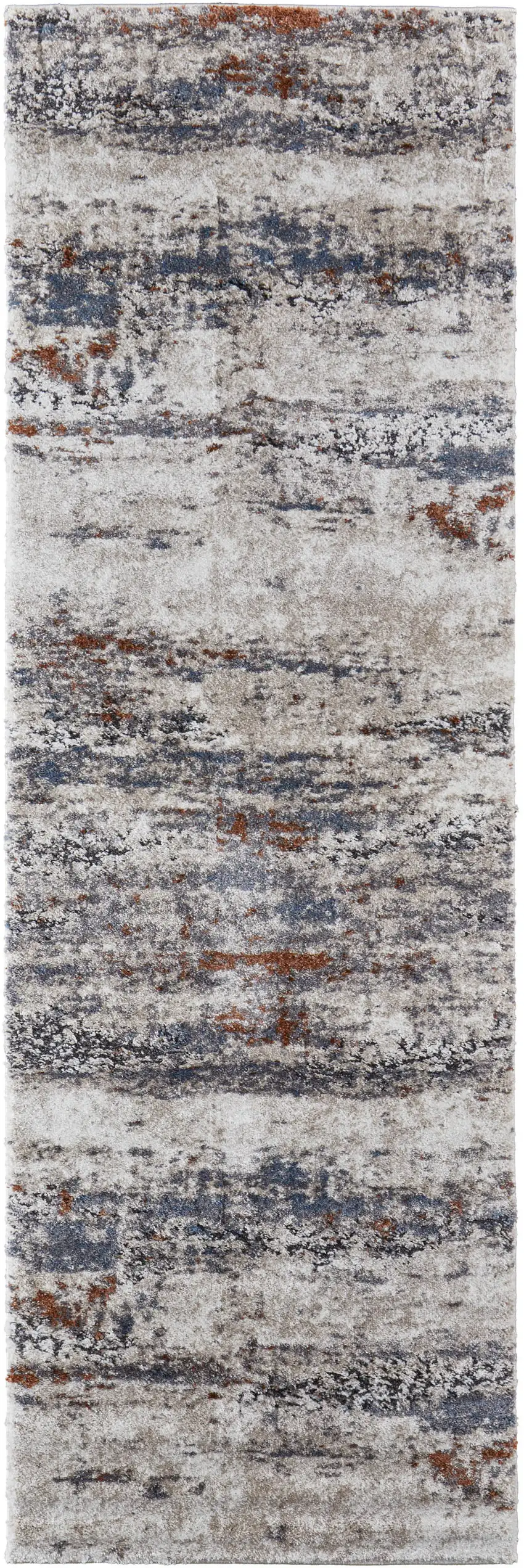 8' Gray Blue and Ivory Abstract Power Loom Runner Rug Photo 2