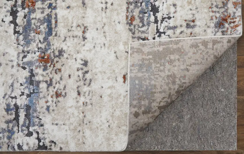 8' Gray Blue and Ivory Abstract Power Loom Runner Rug Photo 5