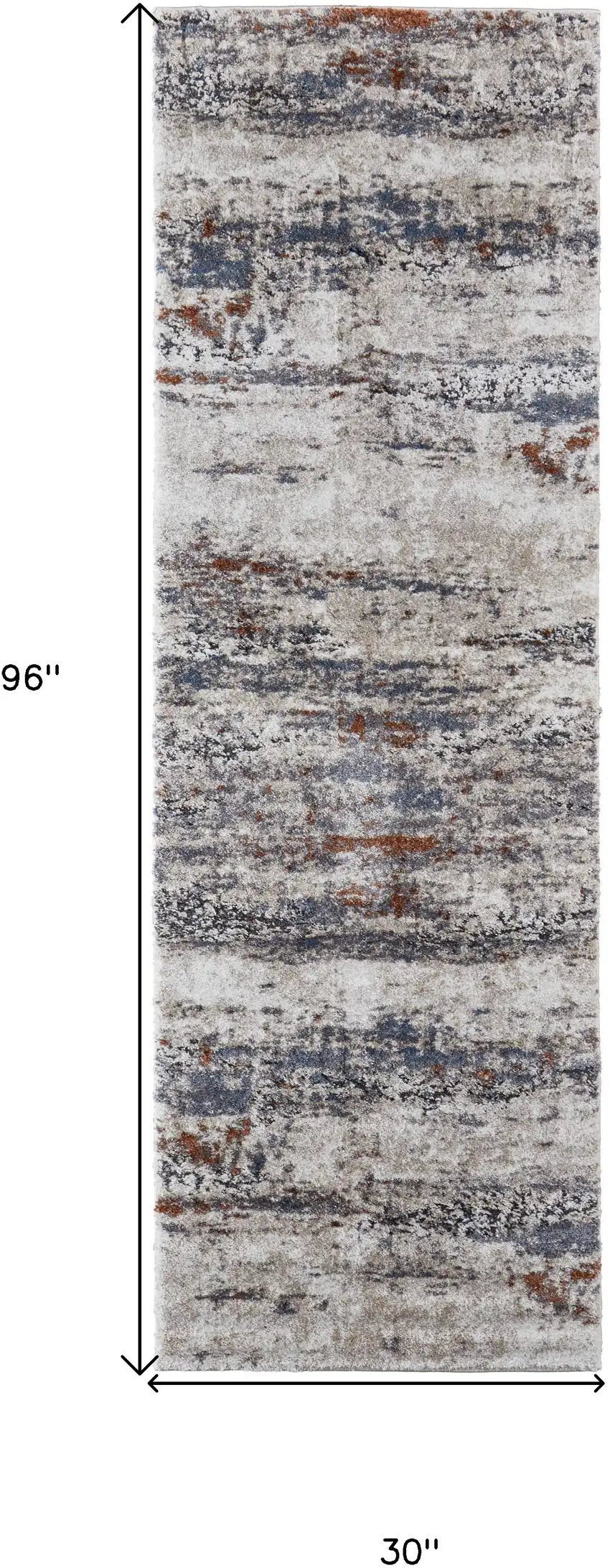 8' Gray Blue and Ivory Abstract Power Loom Runner Rug Photo 3