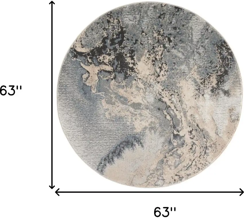 5' Gray Blue and Ivory Abstract Round Rug Photo 3