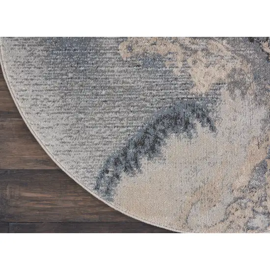 5' Gray Blue and Ivory Abstract Round Rug Photo 8