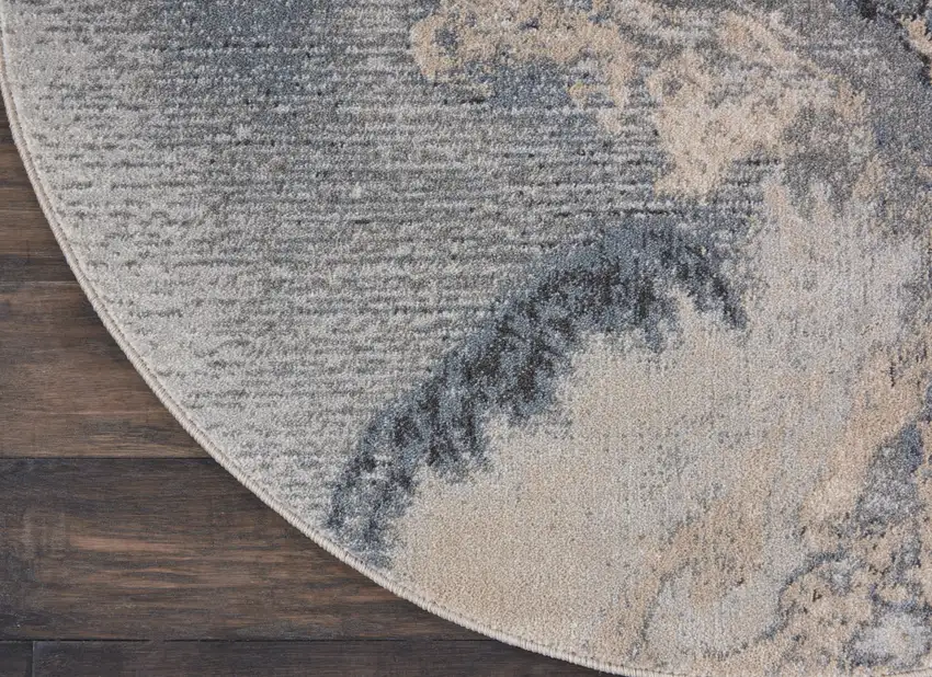 5' Gray Blue and Ivory Abstract Round Rug Photo 8