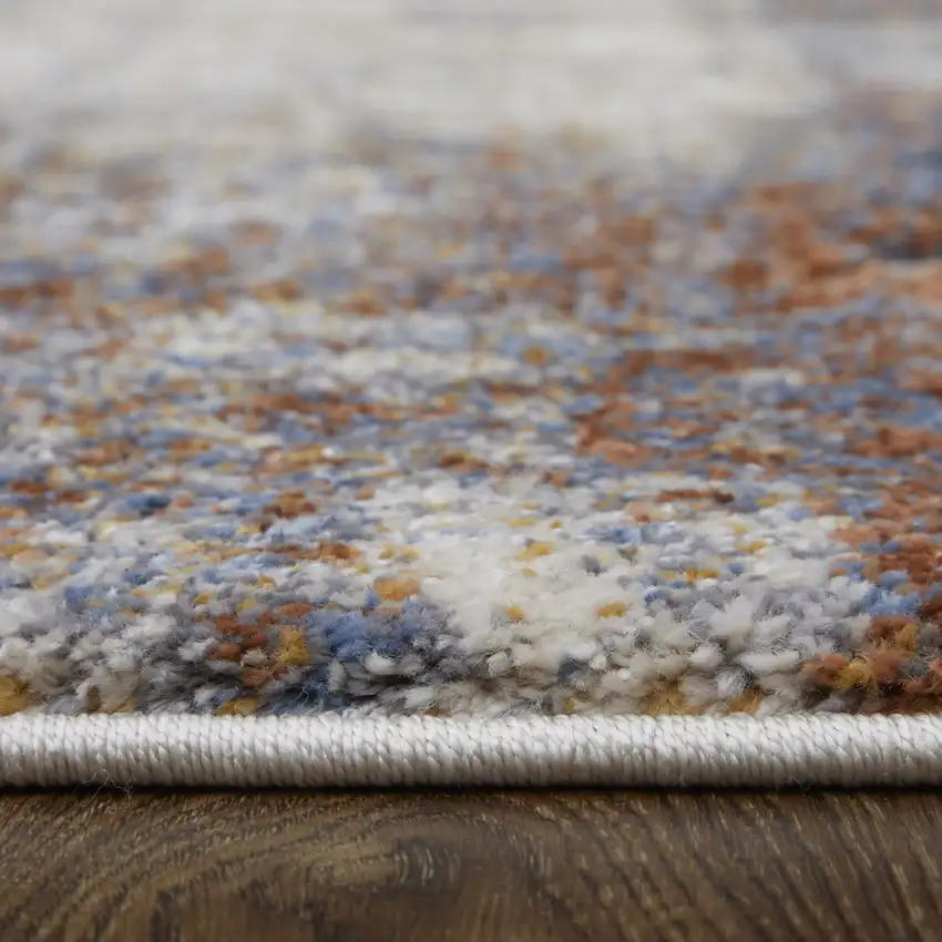 8' Gray Blue and Ivory Checkered Power Loom Runner Rug Photo 7