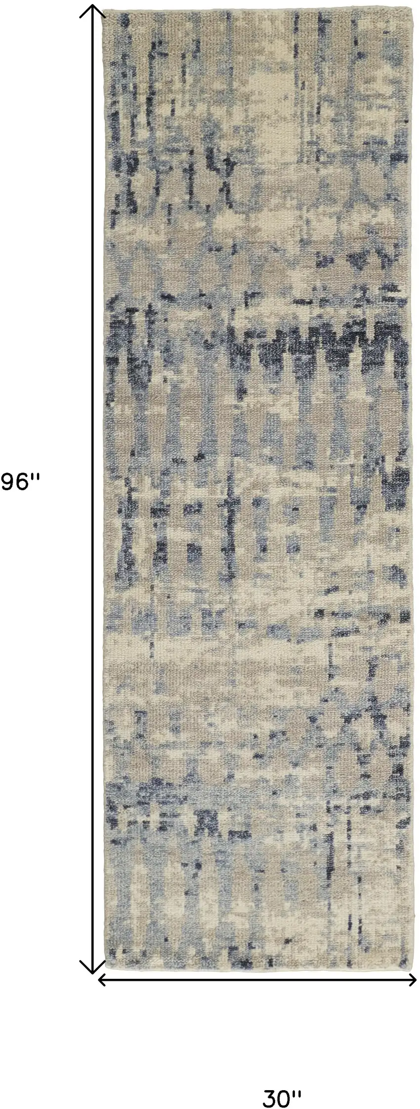 8' Gray Blue and Ivory Wool Abstract Hand Knotted Runner Rug Photo 3