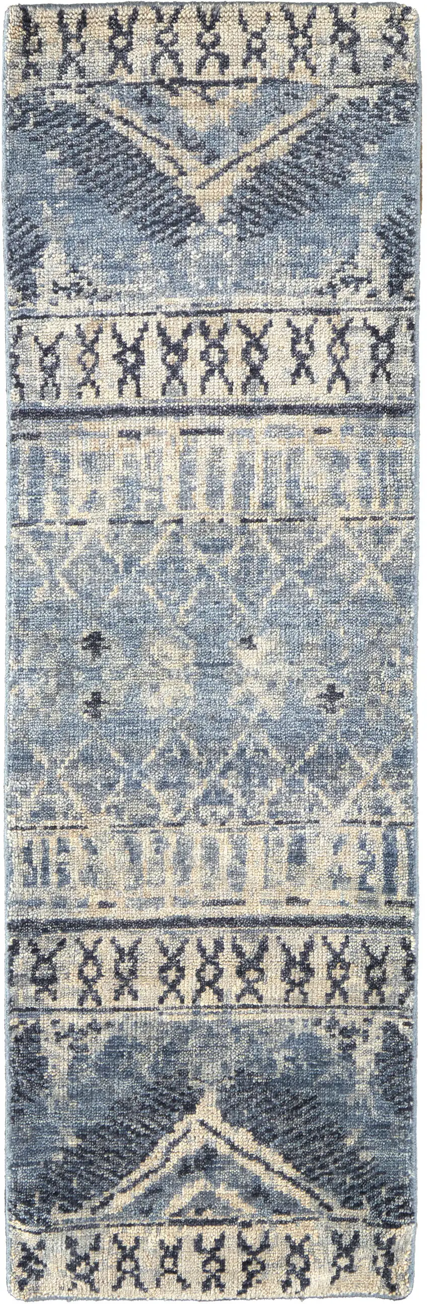 8' Gray Blue and Ivory Wool Floral Hand Knotted Runner Rug Photo 2
