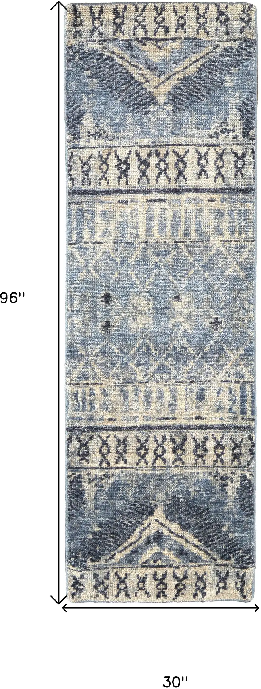 8' Gray Blue and Ivory Wool Floral Hand Knotted Runner Rug Photo 3
