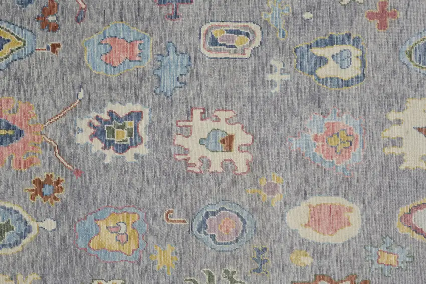 8' Gray Blue and Purple Wool Oriental Hand Knotted Runner Rug With Fringe Photo 4