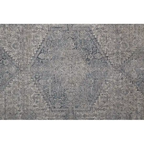 10' Gray Blue and Taupe Oriental Power Loom Runner Rug With Fringe Photo 8