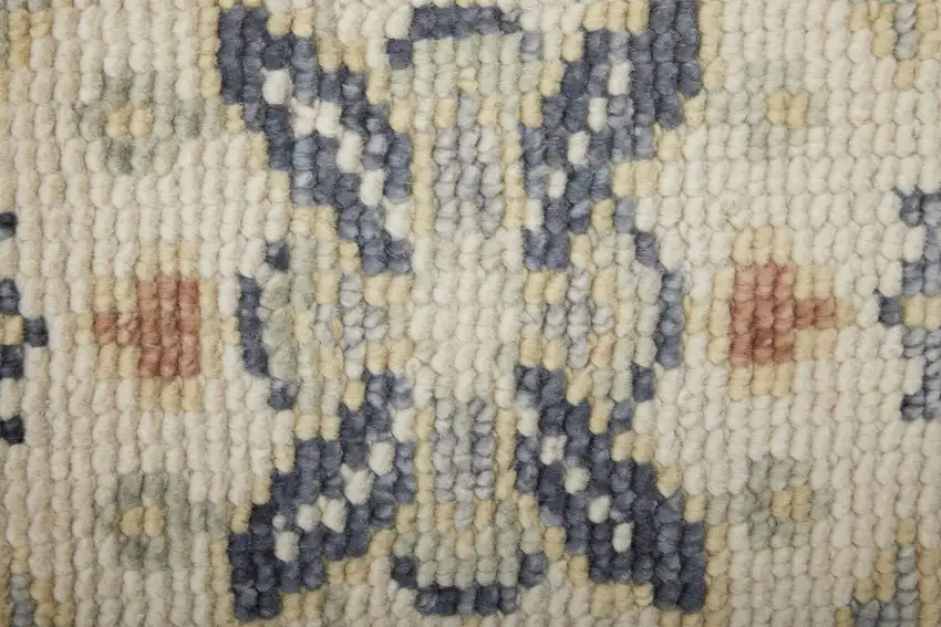 12' Gray Blue and Taupe Wool Geometric Hand Knotted Runner Rug With Fringe Photo 7