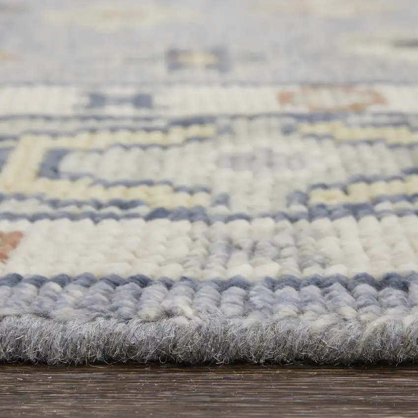 12' Gray Blue and Taupe Wool Geometric Hand Knotted Runner Rug With Fringe Photo 4