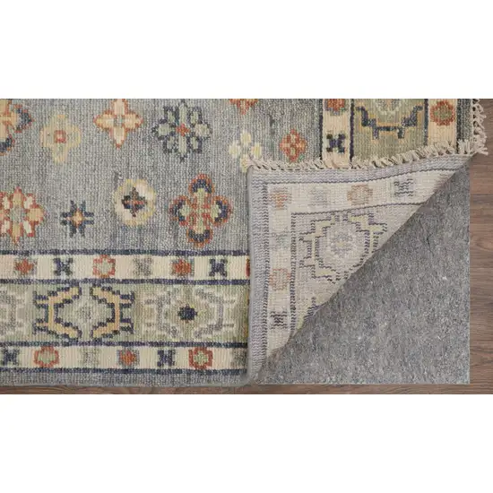 12' Gray Blue and Taupe Wool Geometric Hand Knotted Runner Rug With Fringe Photo 5