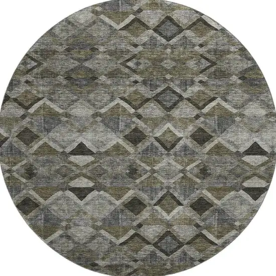 8' Gray Brown And Beige Geometric Washable Round Rug With UV Protection Photo 3