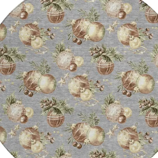 8' Gray Brown And Beige Round Botanical Leaves Washable Indoor Outdoor Area Rug Photo 4