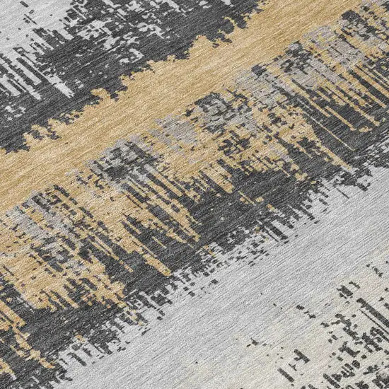 8' Gray Brown And Beige Round Striped Washable Indoor Outdoor Area Rug Photo 8
