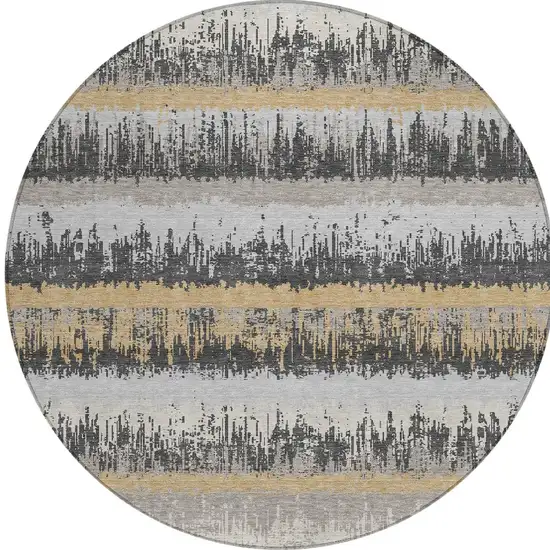 8' Gray Brown And Beige Round Striped Washable Indoor Outdoor Area Rug Photo 5