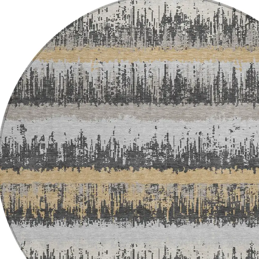 8' Gray Brown And Beige Round Striped Washable Indoor Outdoor Area Rug Photo 4
