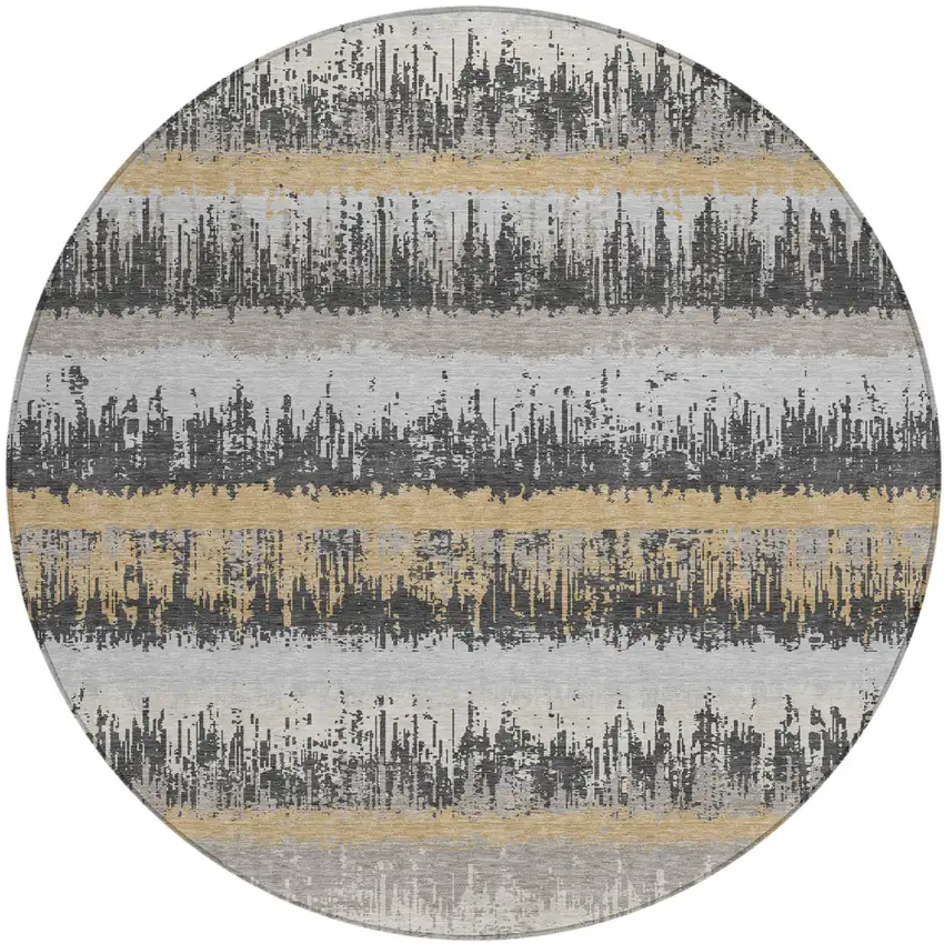 8' Gray Brown And Beige Round Striped Washable Indoor Outdoor Area Rug Photo 2