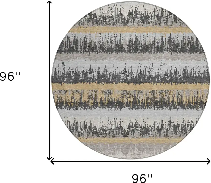 8' Gray Brown And Beige Round Striped Washable Indoor Outdoor Area Rug Photo 3