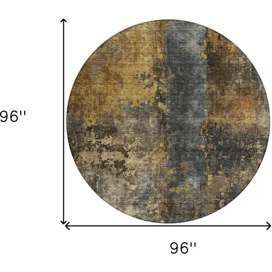 8' Gray Brown And Gold Round Abstract Washable Indoor Outdoor Area Rug Photo 3