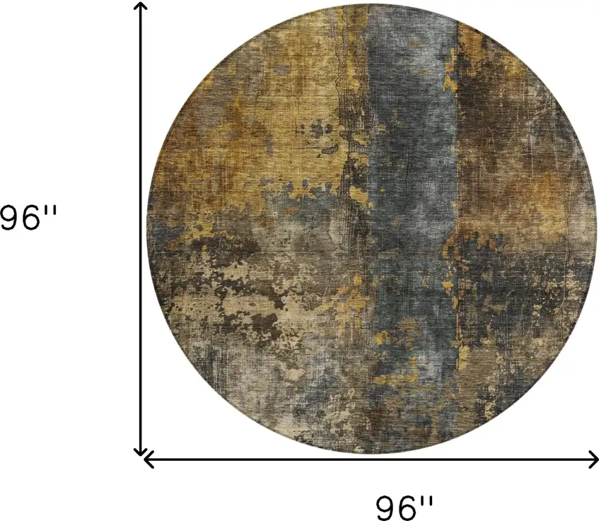 8' Gray Brown And Gold Round Abstract Washable Indoor Outdoor Area Rug Photo 3