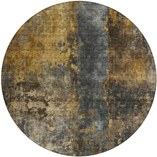 8' Gray Brown And Gold Round Abstract Washable Indoor Outdoor Area Rug Photo 2