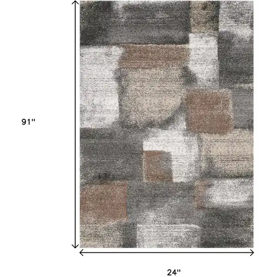 8' Gray Brown And Ivory Abstract Runner Rug Photo 3