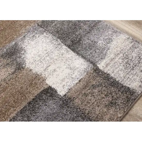 8' Gray Brown And Ivory Abstract Runner Rug Photo 7