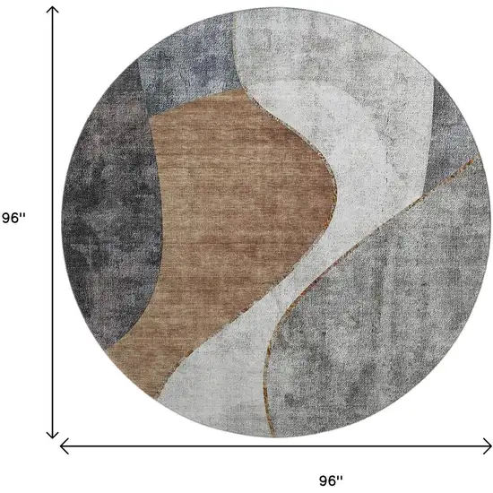 8' Gray Brown And Ivory Abstract Washable Round Rug With UV Protection Photo 8