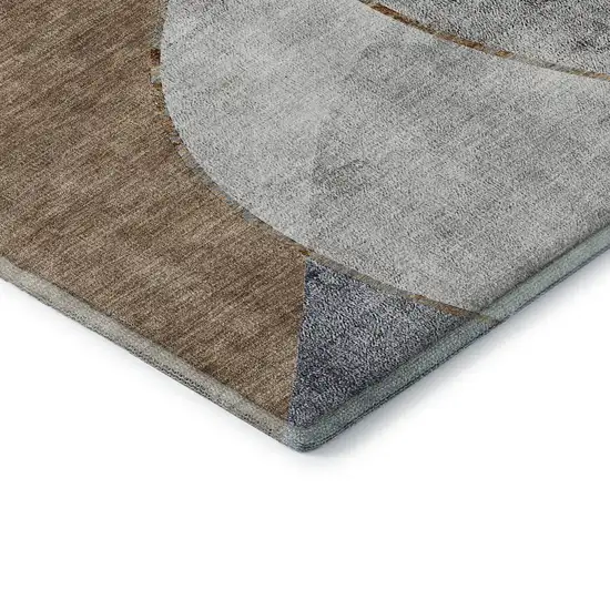 8' Gray Brown And Ivory Abstract Washable Round Rug With UV Protection Photo 5