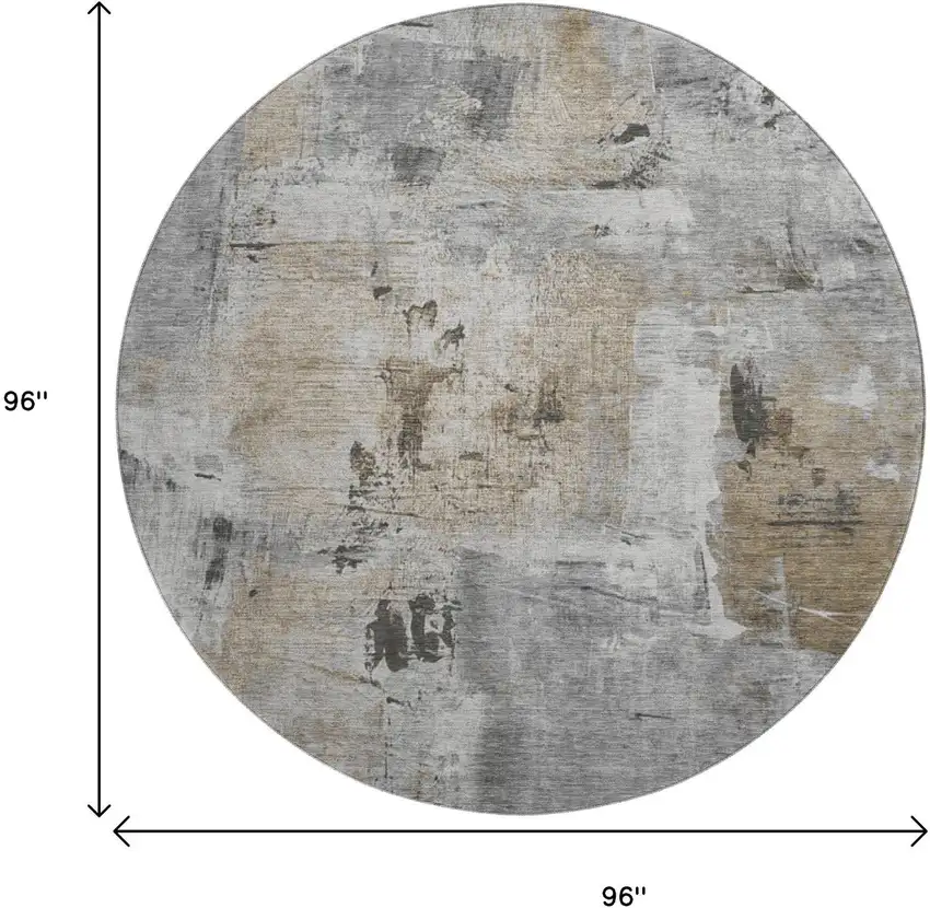 8' Gray Brown And Ivory Abstract Washable Round Rug With UV Protection Photo 9