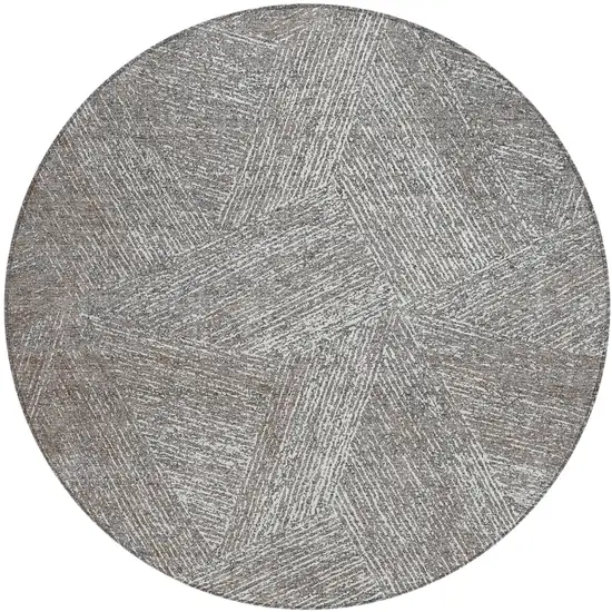 8' Gray Brown And Ivory Round Abstract Washable Indoor Outdoor Area Rug Photo 2