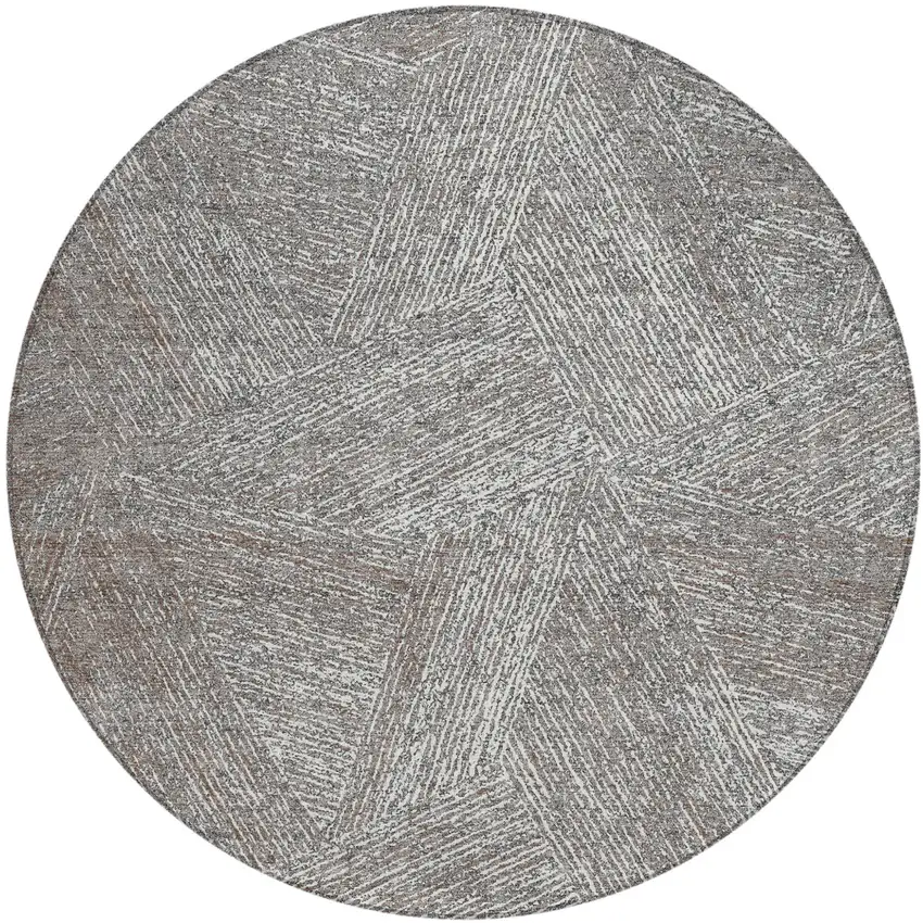 8' Gray Brown And Ivory Round Abstract Washable Indoor Outdoor Area Rug Photo 2