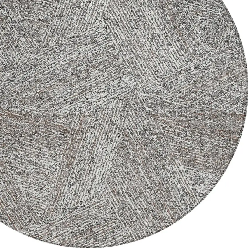 8' Gray Brown And Ivory Round Abstract Washable Indoor Outdoor Area Rug Photo 4