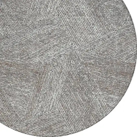 8' Gray Brown And Ivory Round Abstract Washable Indoor Outdoor Area Rug Photo 4