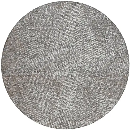 8' Gray Brown And Ivory Round Abstract Washable Indoor Outdoor Area Rug Photo 5